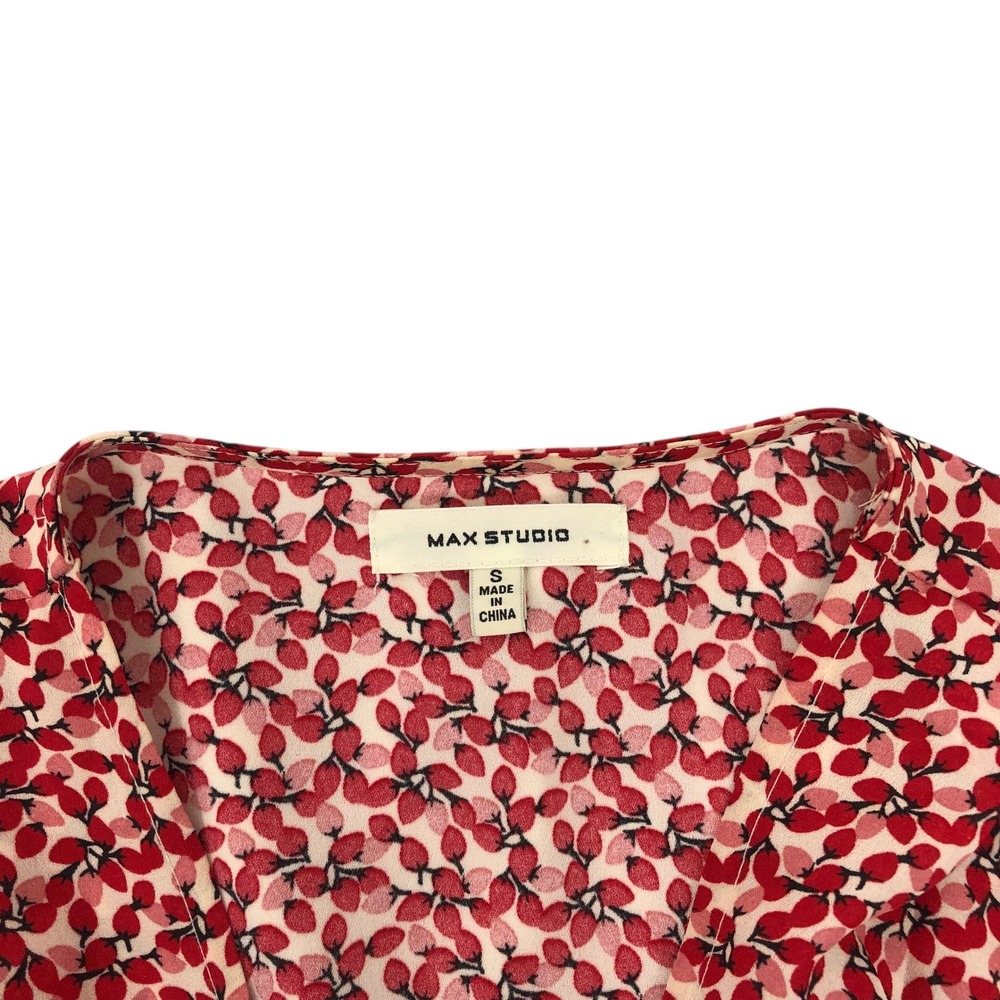 Max Studio Floral Print Ruffle Bow Tie Front Top Shirt Size S Career Office - Picture 7 of 8
